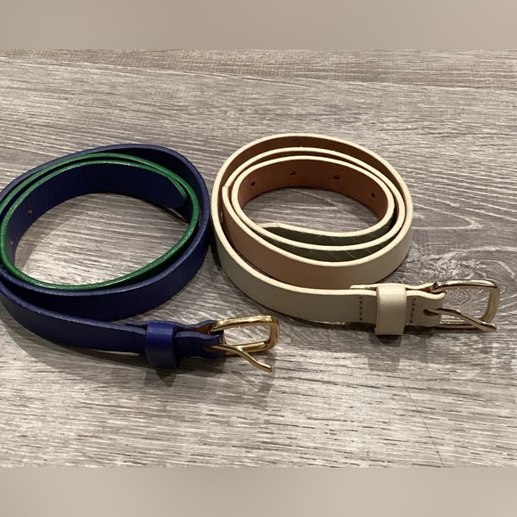 CLUB MONACO SET OF 2 LEATHER BELTS GREEN BLUE CREAM SNAKE XS - Picture 2 of 6